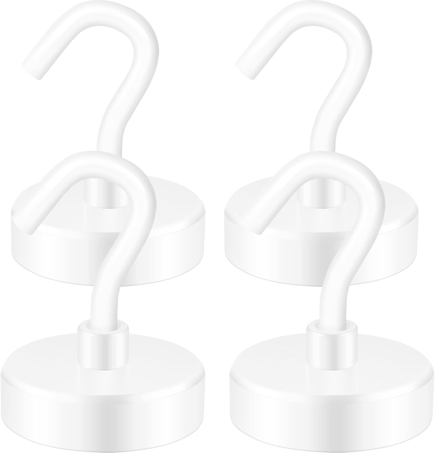 Neosmuk Magnetic Hooks Heavy Duty,Strong Magnet with Hook for Fridge, Super Neodymium Extra Strength Industrial Hooks for Hanging, Magnetic Hanger for Toolbox, Cruise, Grill(White,4 Pack)