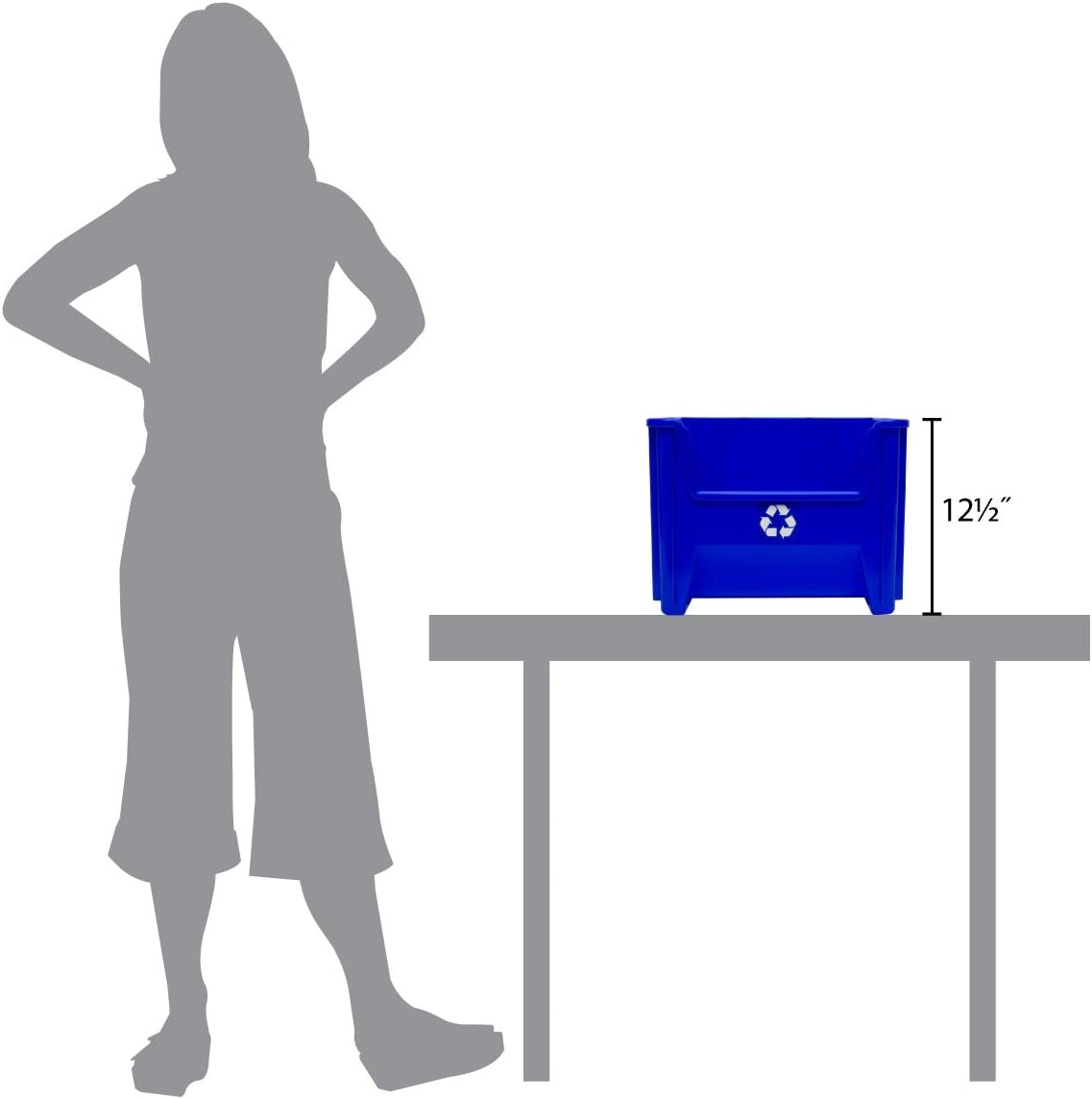 Commercial Industrial Heavy Duty Stackable Open-Front Recycling Bin Box Containers, 12 Gallon, 2 Pack, Blue