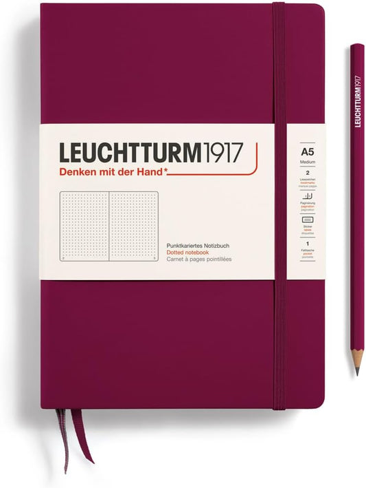 LEUCHTTURM1917 - Notebook Hardcover Medium A5-251 Numbered Pages for Writing and Journaling (Port Red, Dotted)