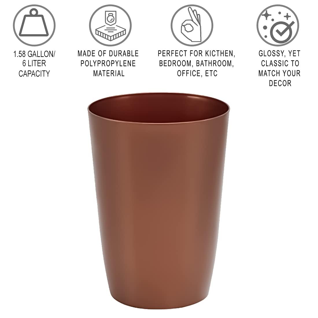 HOLDN’ STORAGE Small Trash Can - 1.58 Gallon Open Top Waste Bin, Compact Waste Can Perfect for Bathroom, Kitchen, Office, Dorm - Durable Garbage Can - Copper