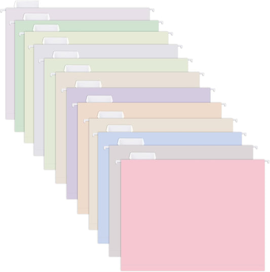 Y YOMA 24 Pack Colored Hanging File Folders Letter Size Decorative Hanging Folder Cute Pretty File Folder for Filing Cabinet Drawer Office Home with 1/5-Cut Adjustable Tabs, Soft Color