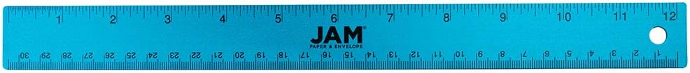 JAM PAPER Strong Aluminum Ruler - 12 Inch - Metal Ruler with Non-Skid Cork Backing - Blue Metallic - Sold Individually