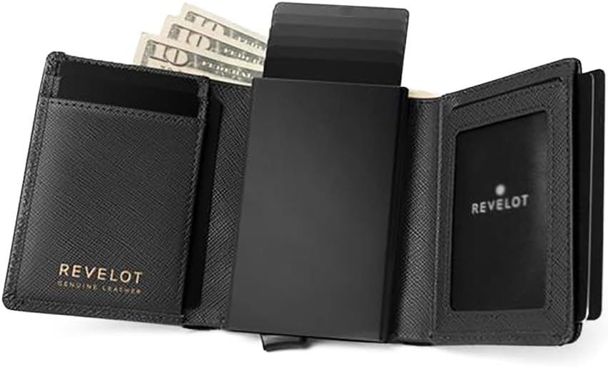Trifold Genuine Leather Wallet/Smart Card Holder / W5 (Black Saffiano)