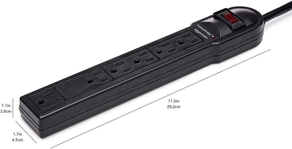 Amazon Basics Surge Protector Power Strip, 6-Outlet, 790 Joules, LED Indicator, 6ft Extension Cord, Black