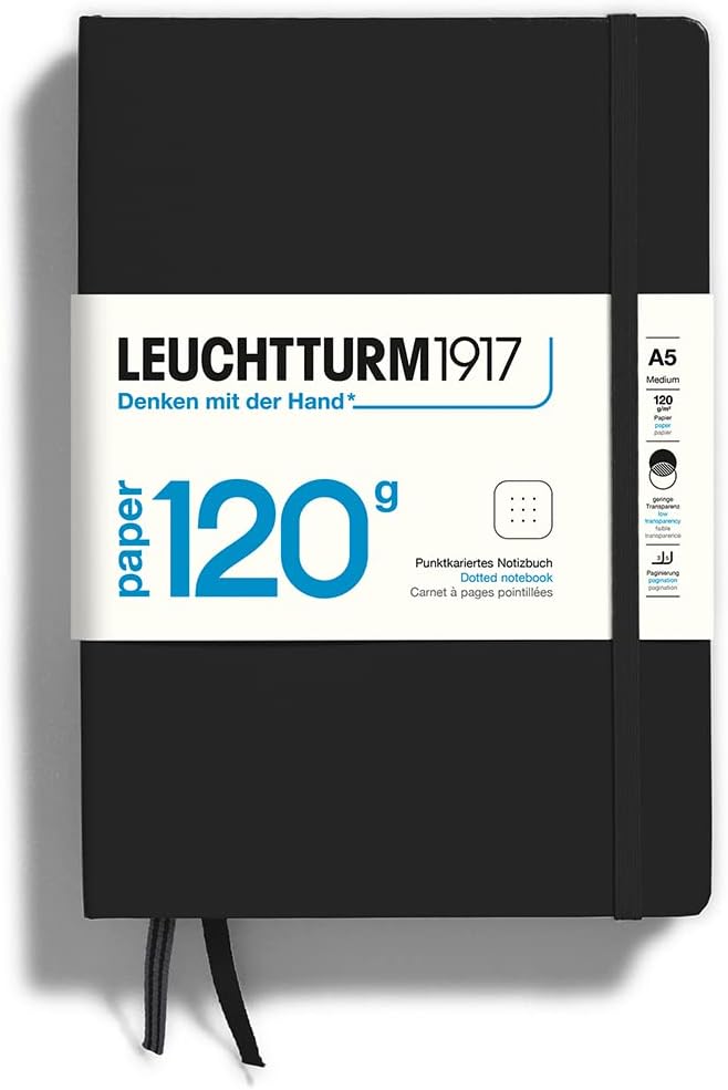LEUCHTTURM1917 - 120G Special Edition - Medium A5 Dotted Hardcover Notebook (Black) - 203 Numbered Pages with 120gsm Paper