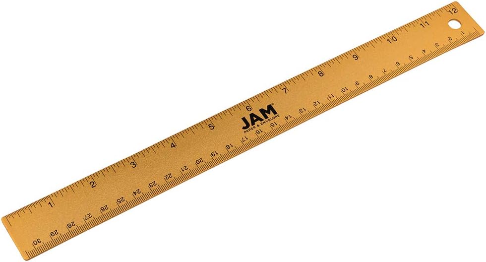 JAM PAPER Strong Aluminum Ruler - 12 Inch - Metal Ruler with Non-Skid Cork Backing - Gold Metallic - Sold Individually