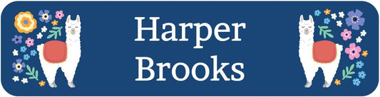 Name Bubbles - Custom Small Rectangle Name Labels for Kids (64 Labels) - Personalized Waterproof Name Stickers for Daycare, Lunch Boxes, Water Bottles, Shoes, School Supplies, & Camp (Llama)