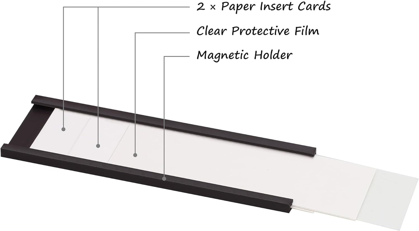 Realth Magnetic Label Holders 2'' x 4'' 70 Pack with Paper Inserts and Clear Plastic Protectors, Magnetic Label Strips Magnetic Data Card Holders File Cabinet Labels for Metal Racks and Shelves