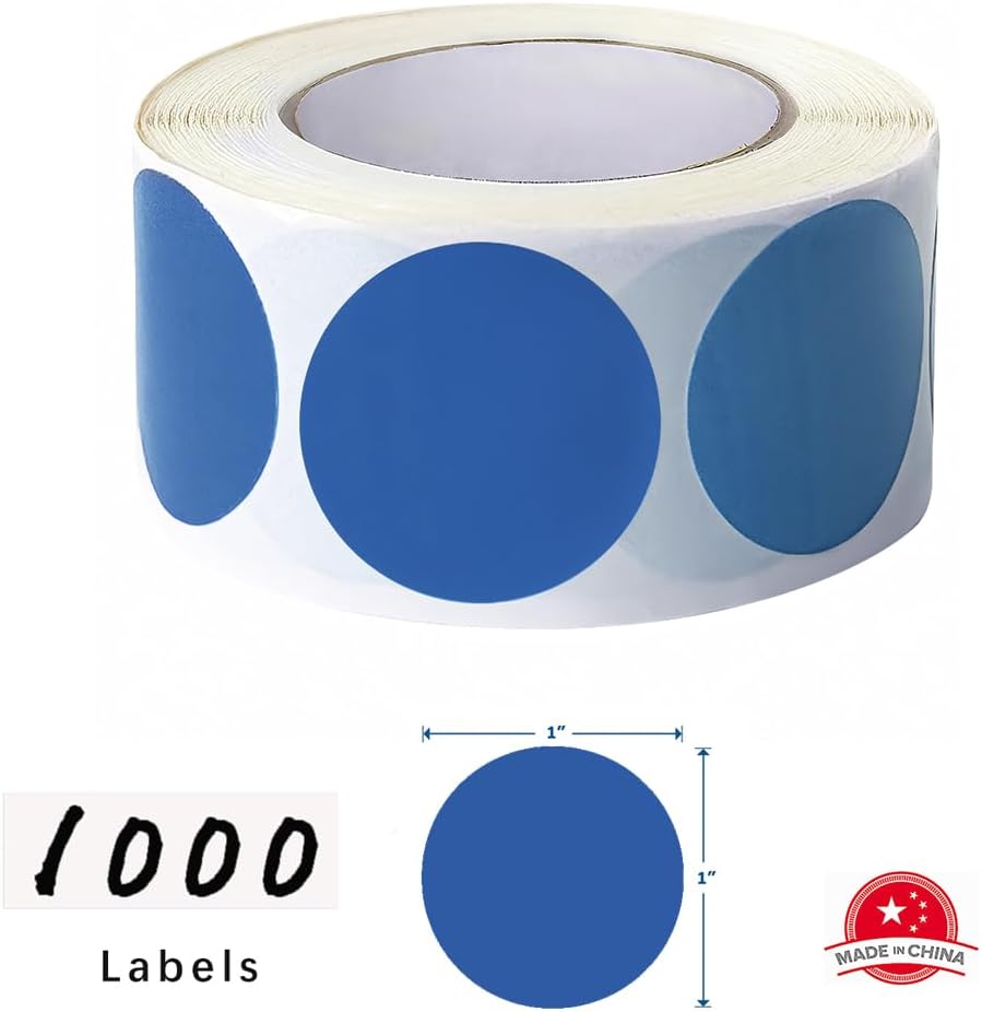 SHYGO® 1“ Blue Circle Dot Stickers Color Coding Labels, 1000PCS 2 Rolls