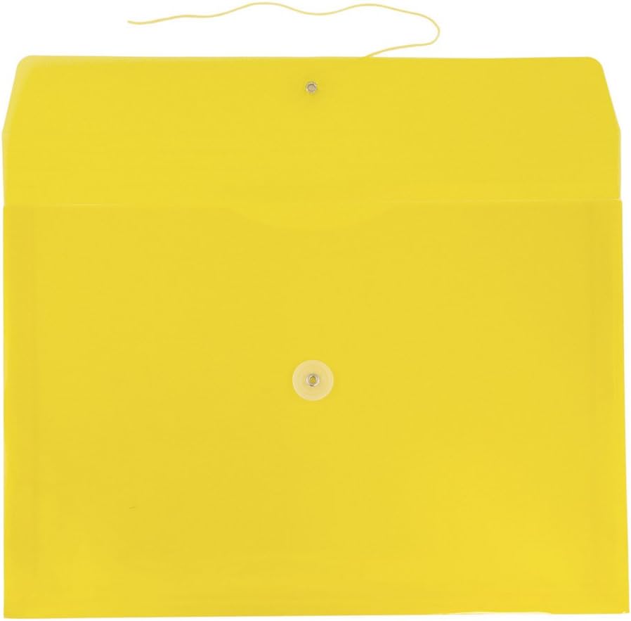 JAM PAPER Plastic Envelopes with Button & String Tie Closure - Letter Booklet - 9 3/4 x 13 - Yellow - 12/Pack