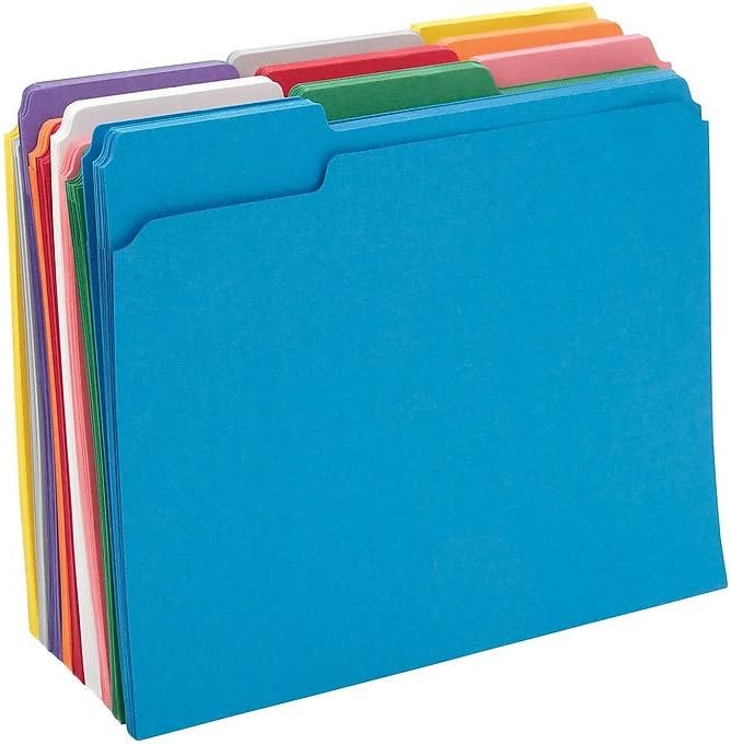Staples 508994 Colored File Folders w/Reinforced Tabs Letter 3 Tab 100/Box