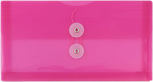 JAM PAPER Plastic Envelopes with Button & String Tie Closure - #10 Business Booklet - 5 1/4 x 10 - Fuchsia Pink - 12/Pack