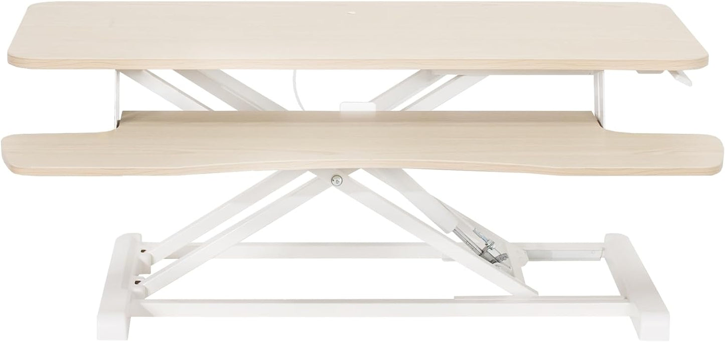 VIVO 36 inch Desk Converter, K Series, Height Adjustable Sit to Stand Riser, Dual Monitor and Laptop Workstation with Wide Keyboard Tray, Light Wood Top, White Frame, DESK-V036KF