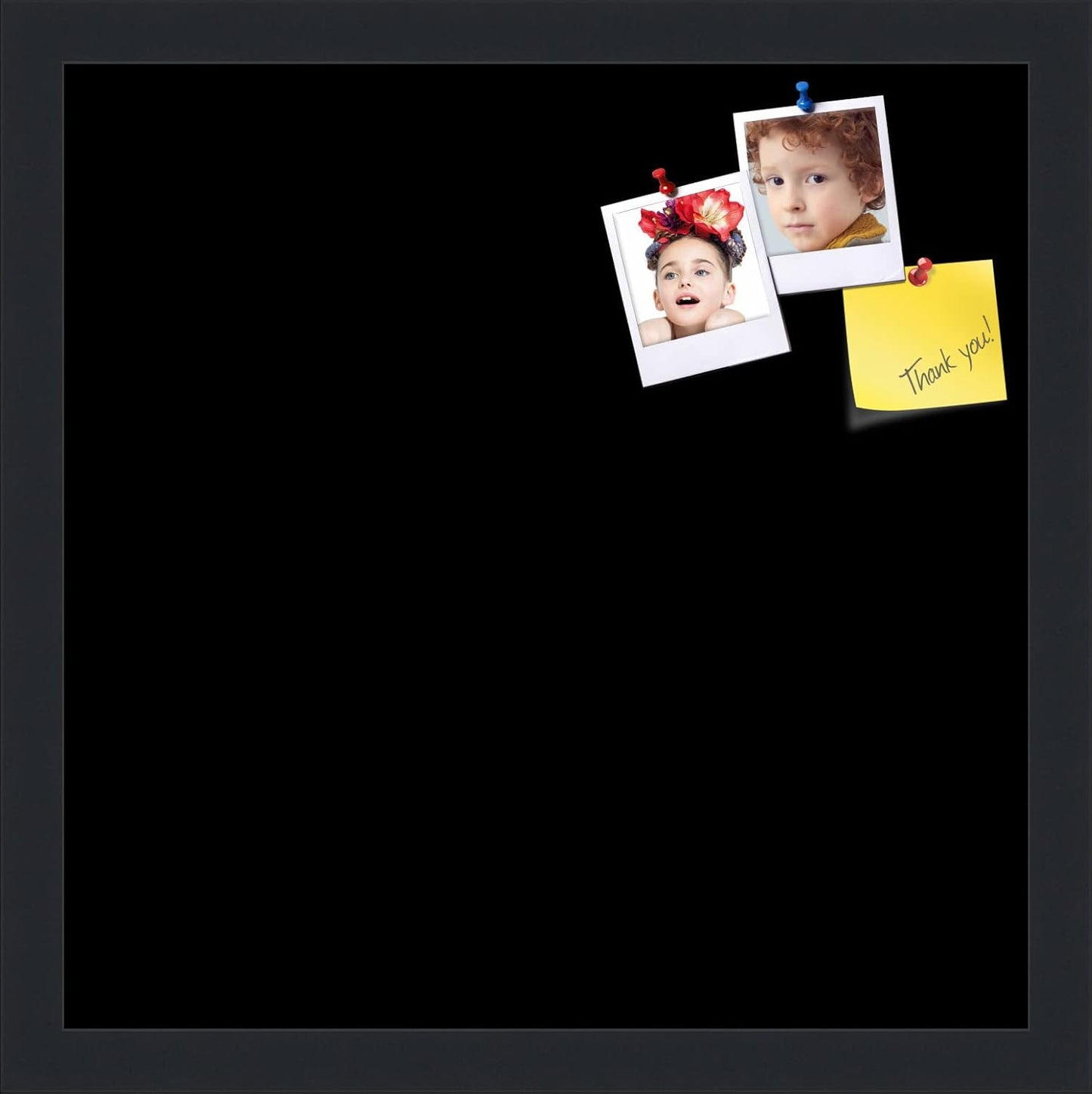 PinPix 15x15 Inch Cork Bulletin Board. This Decorative Framed Pin Board Comes with Solid Black Design and a Satin Black Frame. Ideal for Home Office Decor or Message Board (PinPix-622)