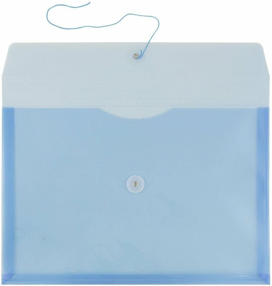 JAM PAPER Plastic Envelopes with Button & String Tie Closure - Legal Booklet - 9 3/4 x 14 1/2 - Blue - 3/Pack