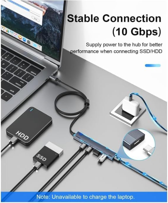 Aceele 10Gbps USB C Hub with 4 USB 3.2 Ports (2 USB A & 2 USB C), USB 3.2 Gen 2 3.3ft USB Cable Extender Hub with Type-C Power Port,Compatible for MacBook Pro 2021, iPad Pro 2021 and Other PC