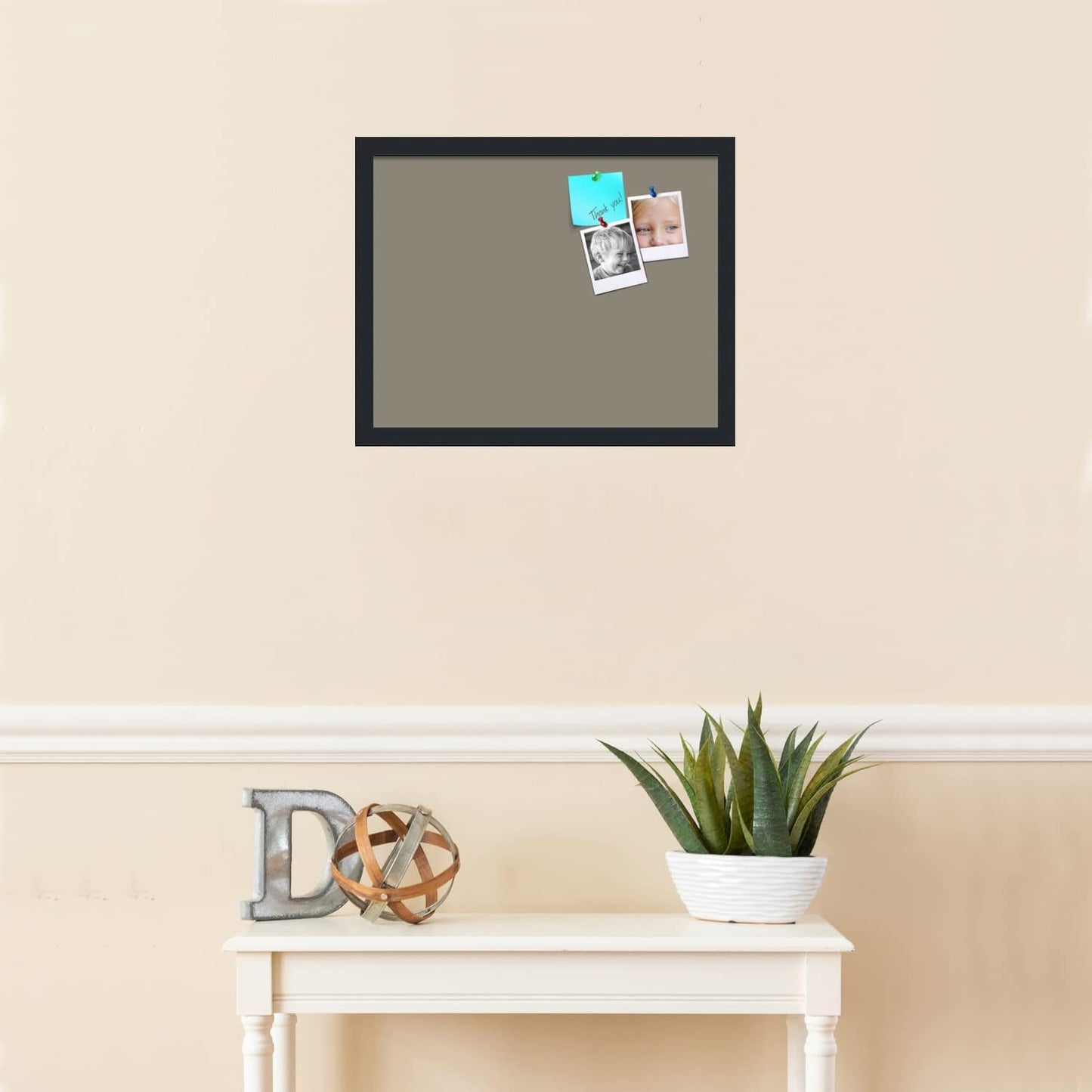 PinPix 19x15 Inch Cork Bulletin Board. This Decorative Framed Pin Board Comes with Pewter Design and a Satin Black Frame. Ideal for Home Office Decor or Message Board (PinPix-1812)