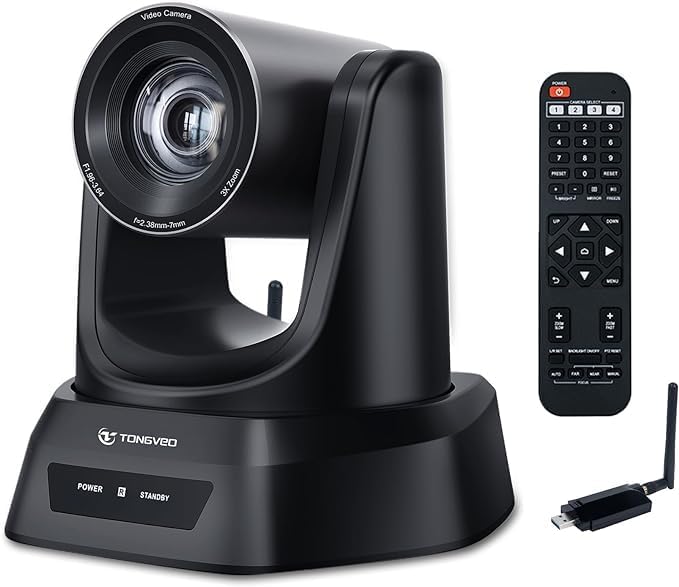 Wireless Conference Room Webcam, Church Live Streaming 20X USB 1080P 60fps PTZ Camera for Worship Services Online Conference, Works with Zoom, Skype OBS Easy to Set Up