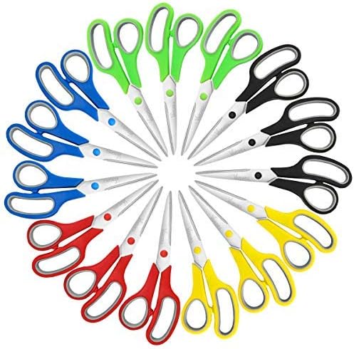Scissors, VERONES 8 Inch Soft Comfort-Grip Handles & Stainless Steel Sharp Blades Perfect for Cutting Paper, Fabric Photos, & More, 15-Pack