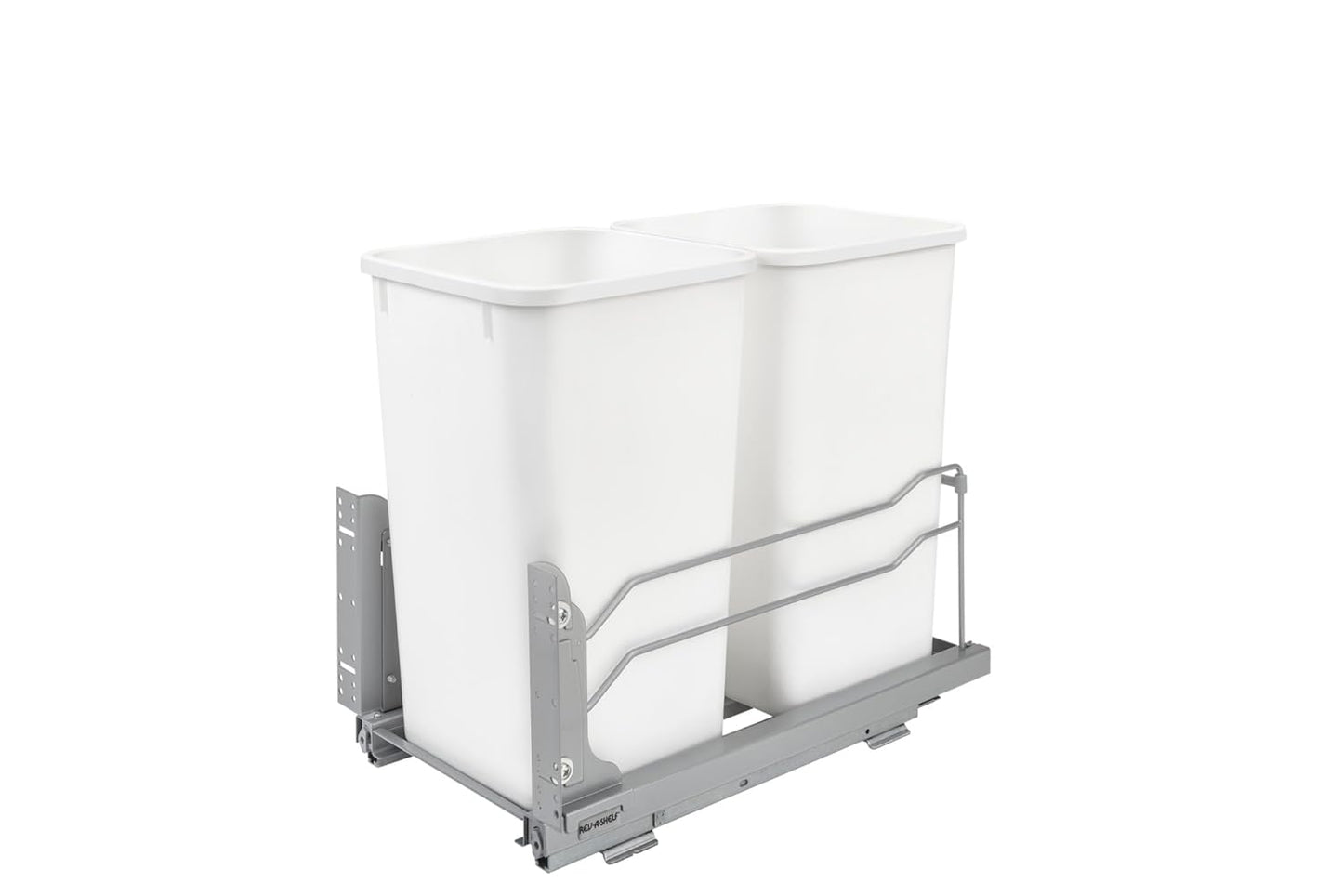 Rev-A-Shelf Double Pull-Out Trash Can for Under Kitchen Cabinets 27 Quart 12.5 Gallon with Soft-Close Slides, White, 53WC-1527SCDM-211