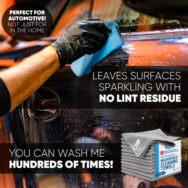 MW Pro Microfiber Cleaning Cloths (12 Pack) | Size 16" x 16"| All Purpose Microfiber Towels - Clean, Dust, Polish, Scrub, Absorbent (Gray)