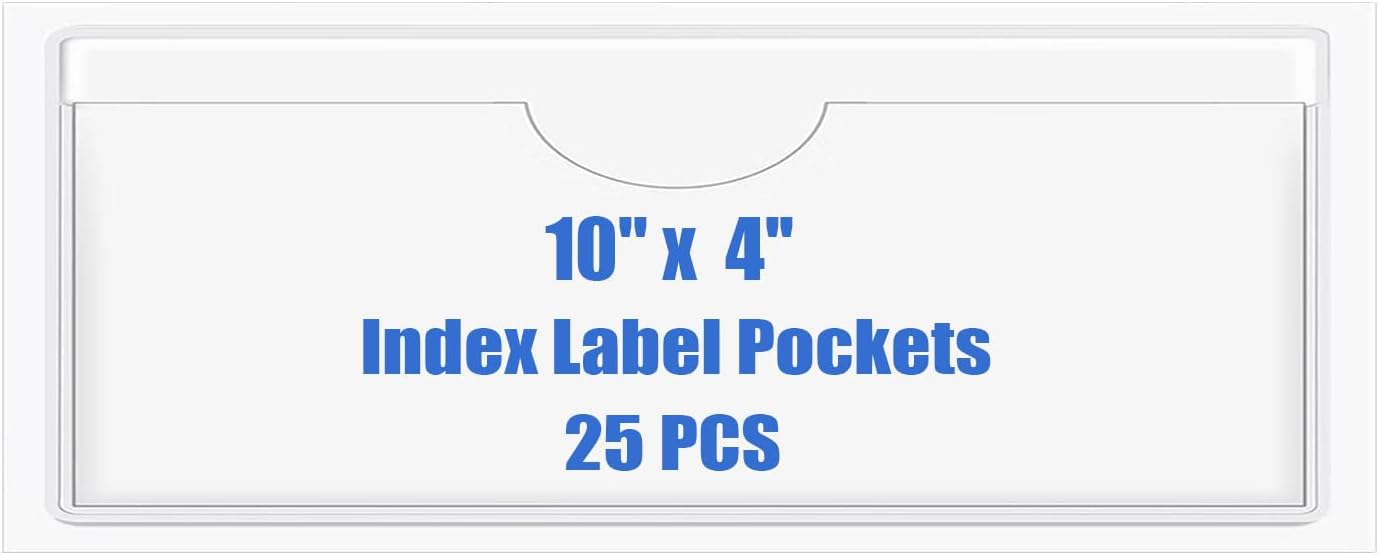 Origin-Joy 25 PCS Self-Adhesive Index Label Pockets, Clear Plastic Peel & Stick Card Holders with Top Open for Loading (10 x 4 inch)