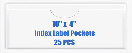 Origin-Joy 25 PCS Self-Adhesive Index Label Pockets, Clear Plastic Peel & Stick Card Holders with Top Open for Loading (10 x 4 inch)