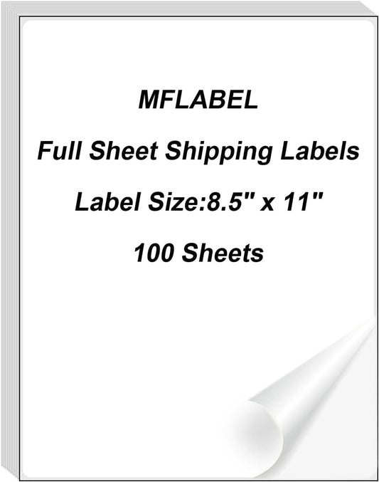 MFLABEL Full Sheet Sticker Label, Address Sticker, White Matte Label Paper, 8-1/2" x 11" Shipping Labels for Laser & Inkjet Printer (800 Labels, 800 Sheets)