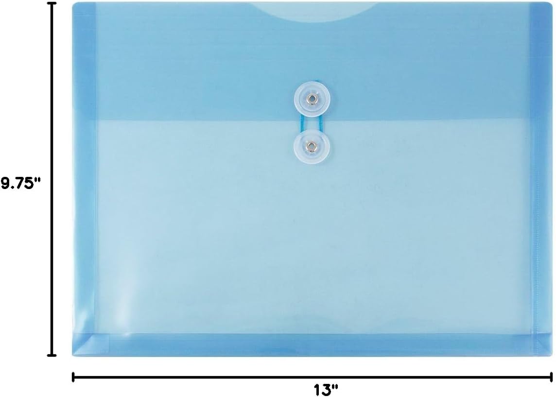 JAM PAPER Plastic Envelopes with Button & String Tie Closure - Letter Booklet - 9 3/4 x 13 - Blue - 12/Pack
