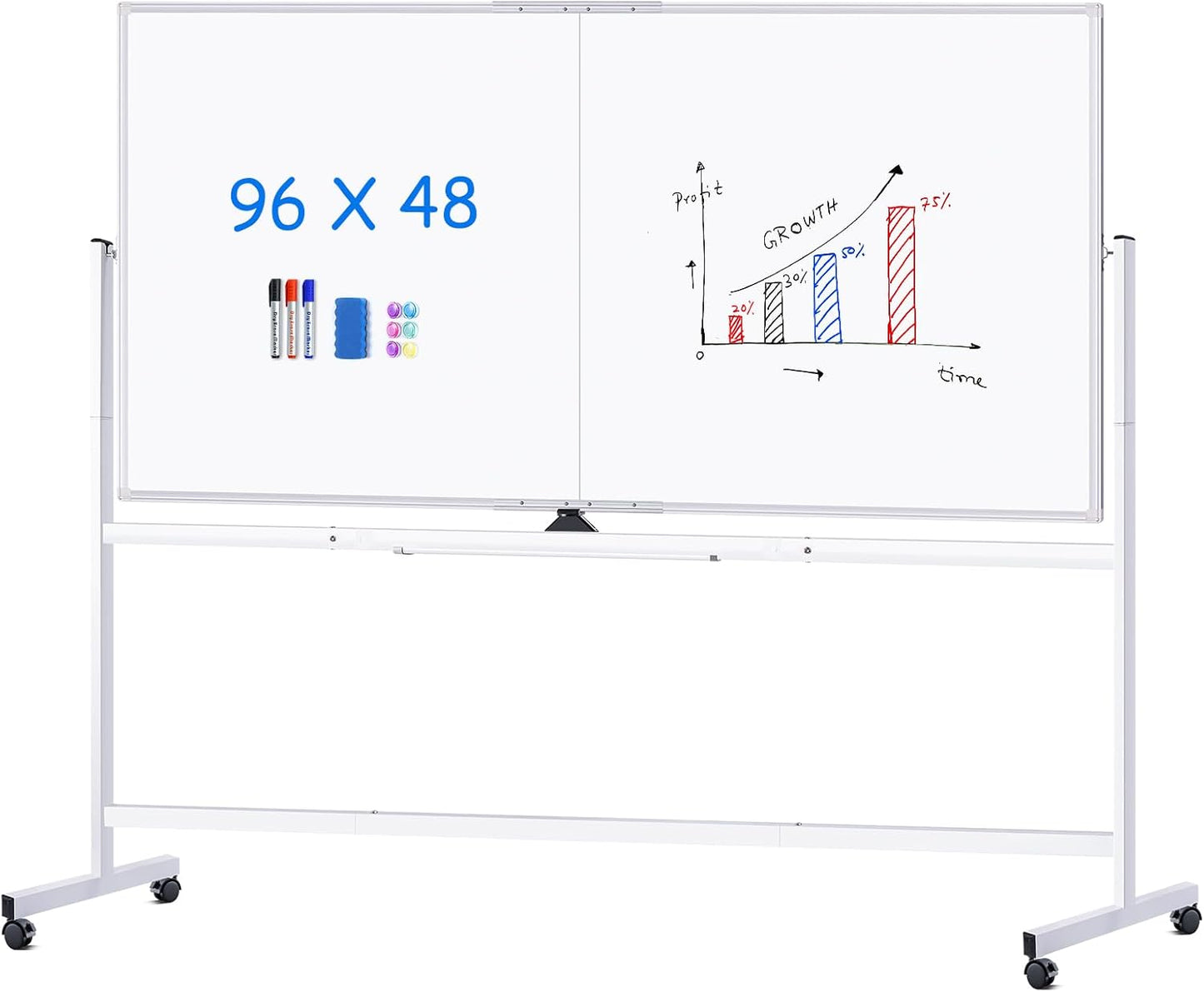 maxtek Rolling Whiteboard, 96x48 Large Double-Sided White Board Dry Erase on Wheels, Giant Magnetic White Board Standing for Office, School, Home Office, Homeschool