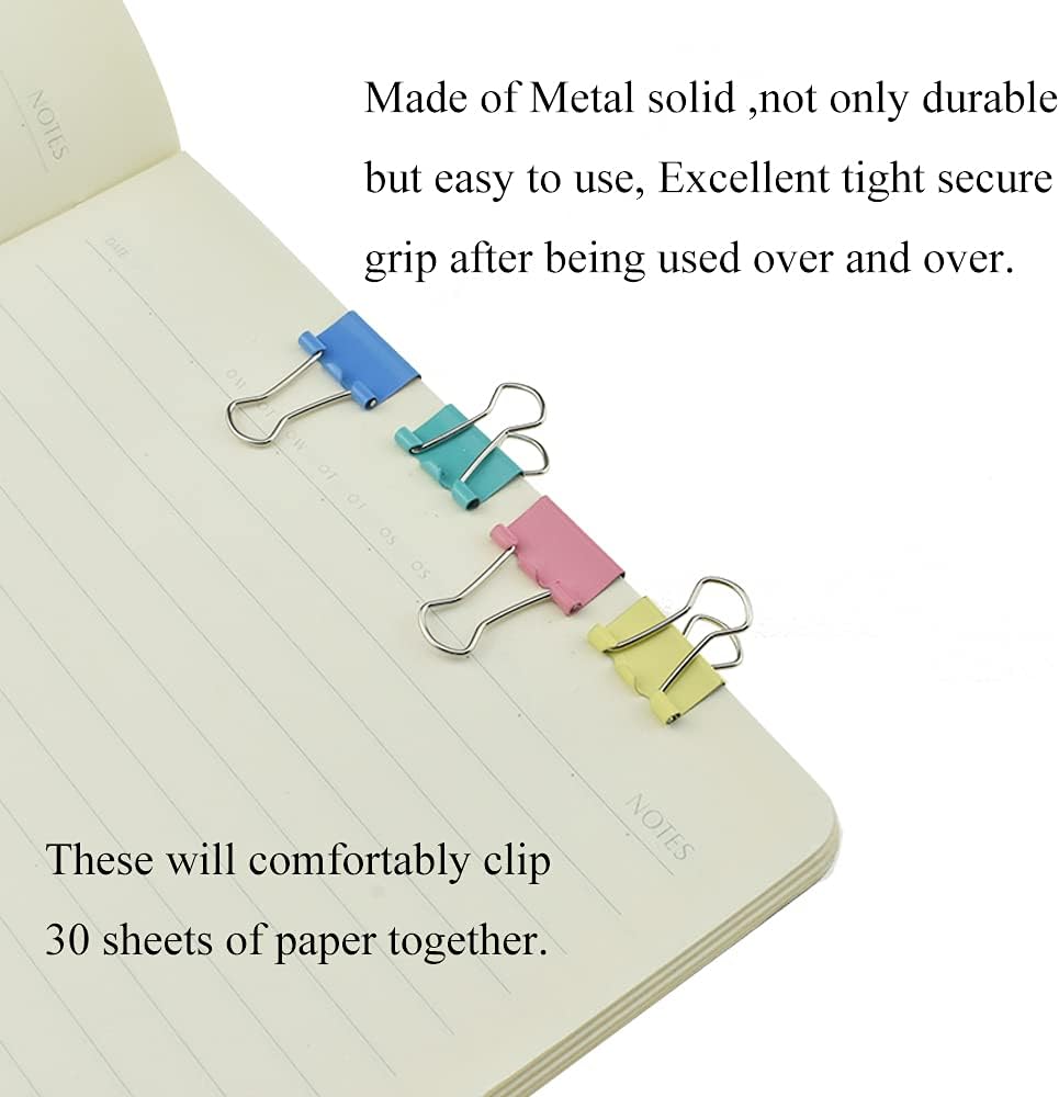HAHIYO Binder Clips Paper Clamps Spring Steel Sturdy Mini 0.59 inches Width 0.18 Inch Capacity No Sharp Edges Heavy Duty Tight Grip Reusable Color Metal Bright Finish for Home Office School 100 Pack