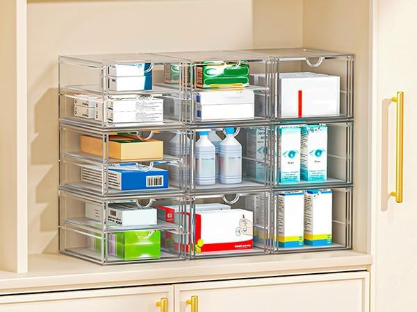Acrylic Makeup Organizer, 4 Pack Drawer Organizer - Transparent Desktop Storage for Cosmetics, Office Supplies & More - Clear Organizer for Home & Office Use