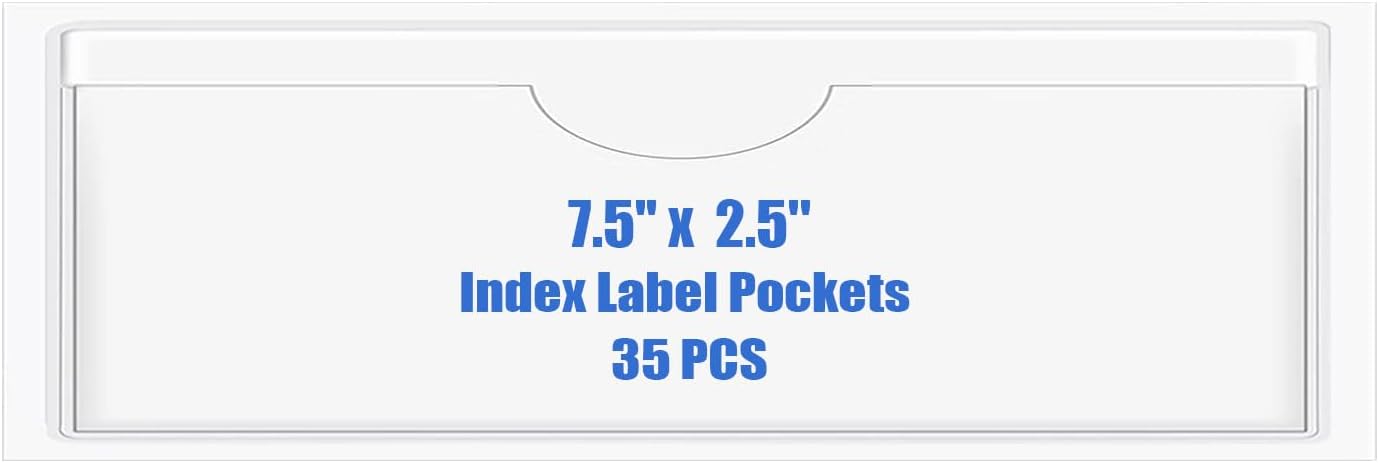 Origin-Joy 35 PCS Self Adhesive Index Card Pockets with Top Open, Clear Plastic Label Holder for Cards of Note, Library and Business, Adhesive Label Pockets & Card Holder (7.5 x 2.5 inch)