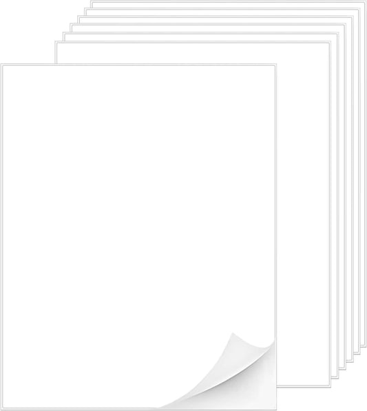 Printable White Sticker Labels, 100 Sheets 8.5" x 11" Full Sheet Label Stickers Paper for Laser & Inkjet Printer - Matte, 100 Labels