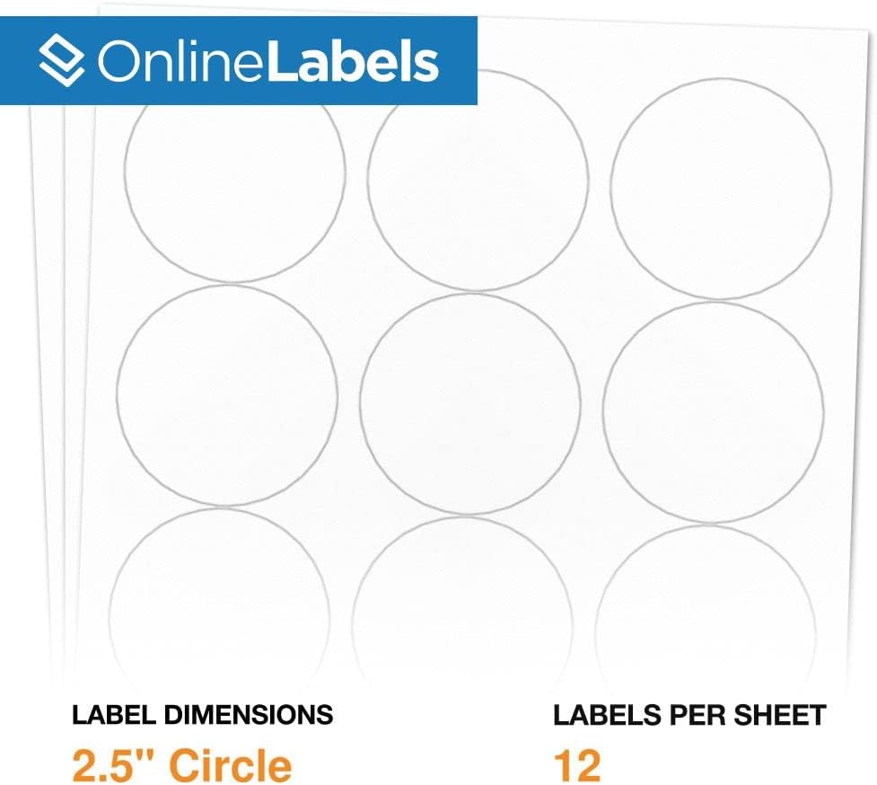 2.5 Inch Round Labels - Pack of 120 Circle Stickers, 10 Sheets - Inkjet/Laser Printer - Online Labels