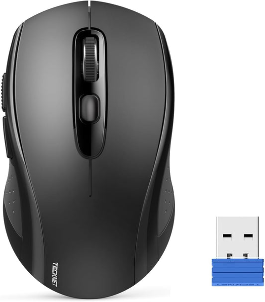 TECKNET Bluetooth Mouse, 4000DPI Silent Wireless Mouse for Laptop 2-in-1(BT5.0 & 2.4G) 5 Adjustable DPI, Compute Portable PC Mice with USB-A Receiver & 6 Buttons for Mac, 18 Months Battery