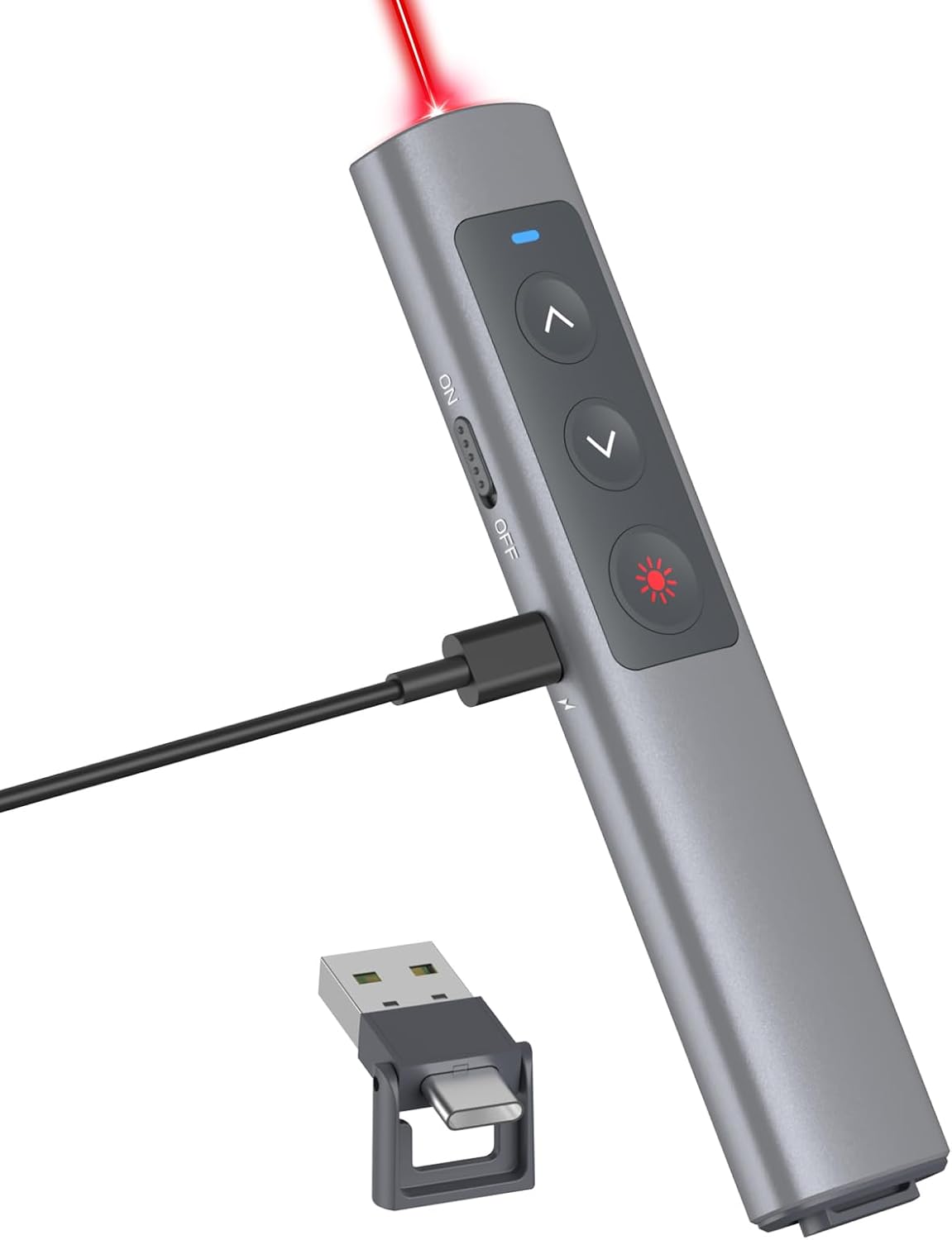 Metallic Presentation Clicker Presenter Remote - Rechargeable Wireless Presenter with Red Laser Pointer, 2-in-1 USB C Clicker for PowerPoint & Google Slides, Compatible with MacBook/Computer/Laptop