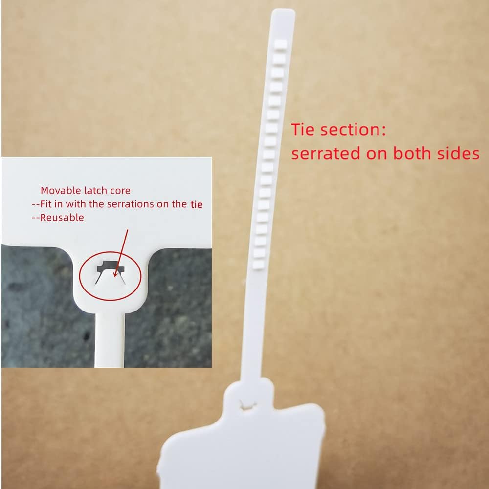 100pcs Reusable Blank Plastic Tags Ties Key Tags 1.45"*2.48" Serrated Tension Sealing Strap with Large Label Plastic Tie Mark Label Waterproof Hang Sign Write on Tag (White, 100pcs)