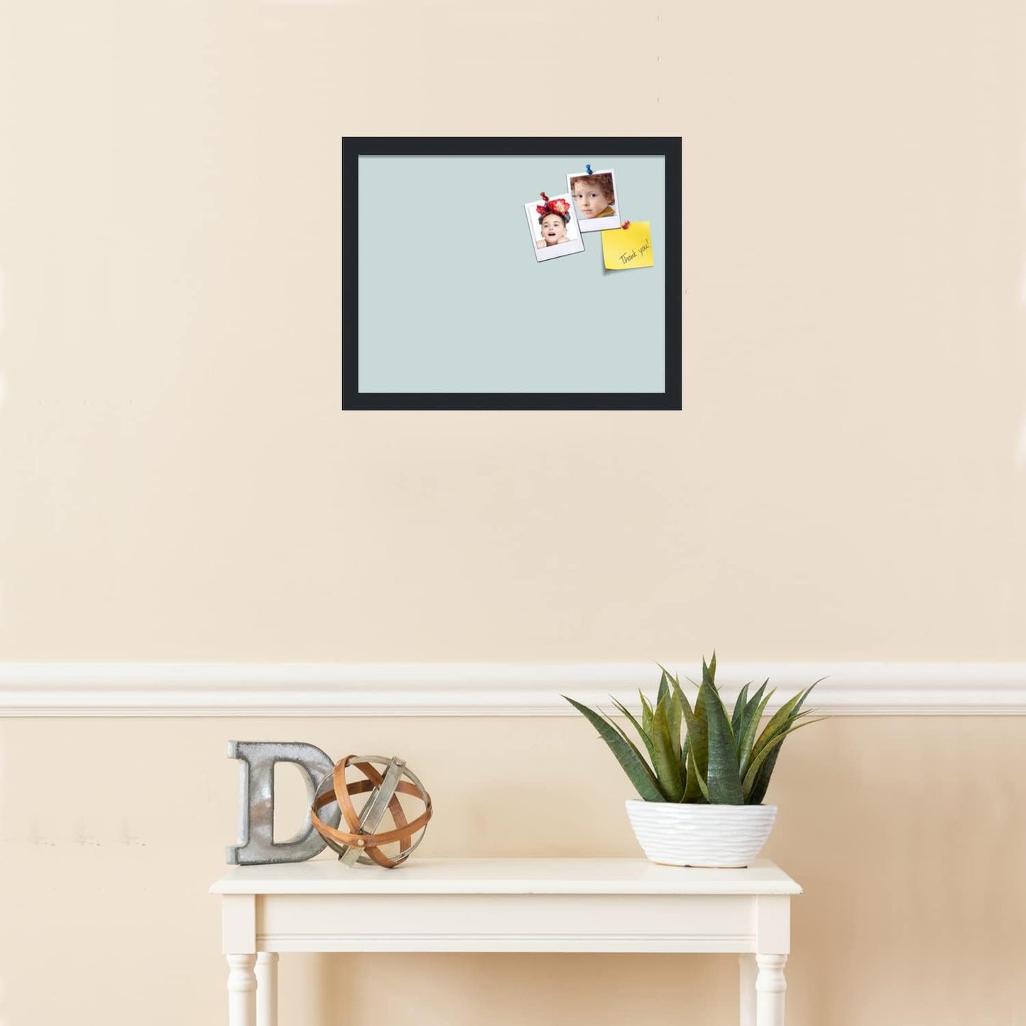PinPix 18x14 Inch Cork Bulletin Board. This Decorative Framed Pin Board Comes with Soft Blue Design and a Satin Black Frame. Ideal for Home Office Decor or Message Board (PinPix-1814)