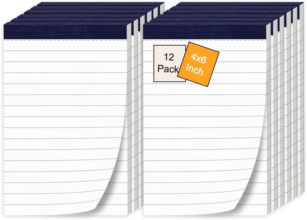 12 Pack Note Pads 4x6 Inch Small Lined Writing Memo Pads Refills Easy Tear no Rip Writing Pads with 30 Sheets Each Pad Narrow Ruled Mini Pocket Notebook Daily Planning and Organization of Work White
