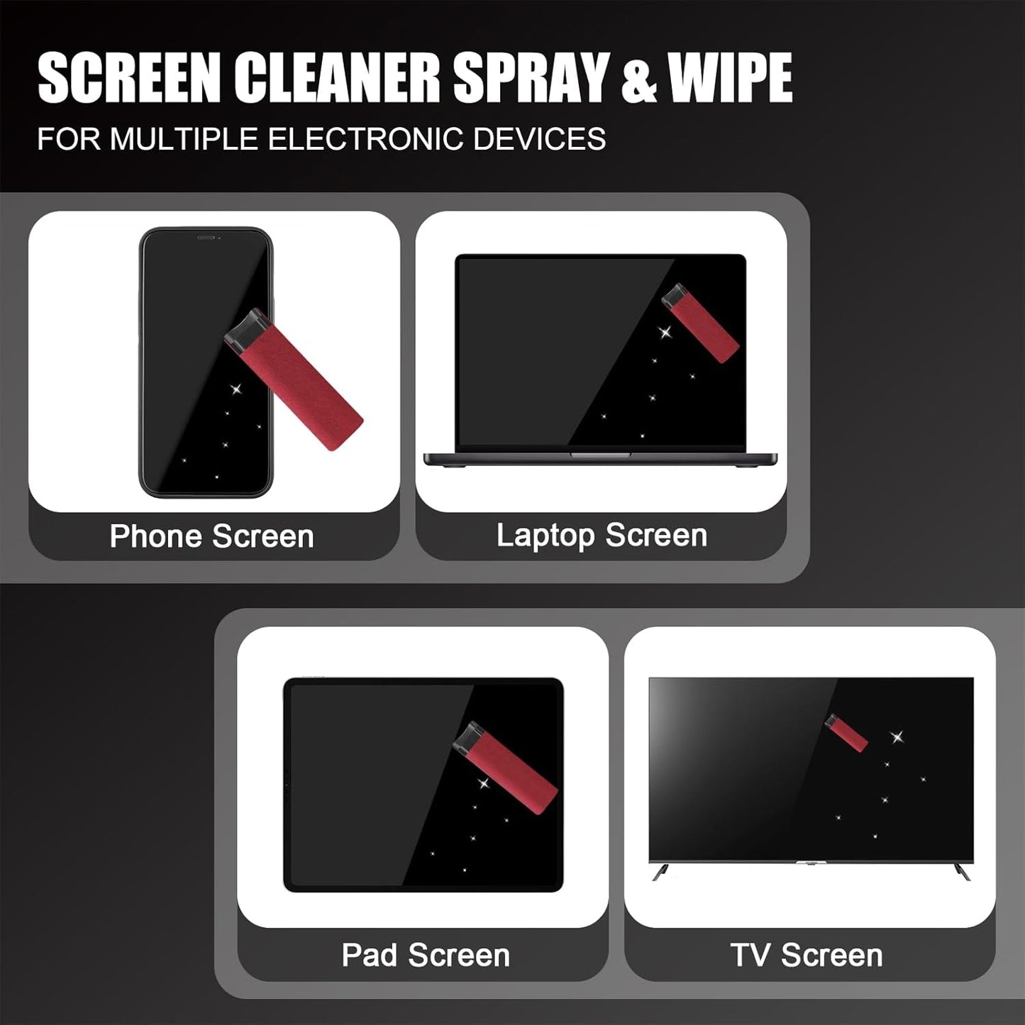 walrfid Car Screen Cleaner Spray and Wipe, Laptop Touchscreen Mist Cleaning Kit for Electronics Computer, iPad, Cellphone, MacBook, TV, Monitor, Tablet, Kindle Display, with Black Graffiti Case - Red