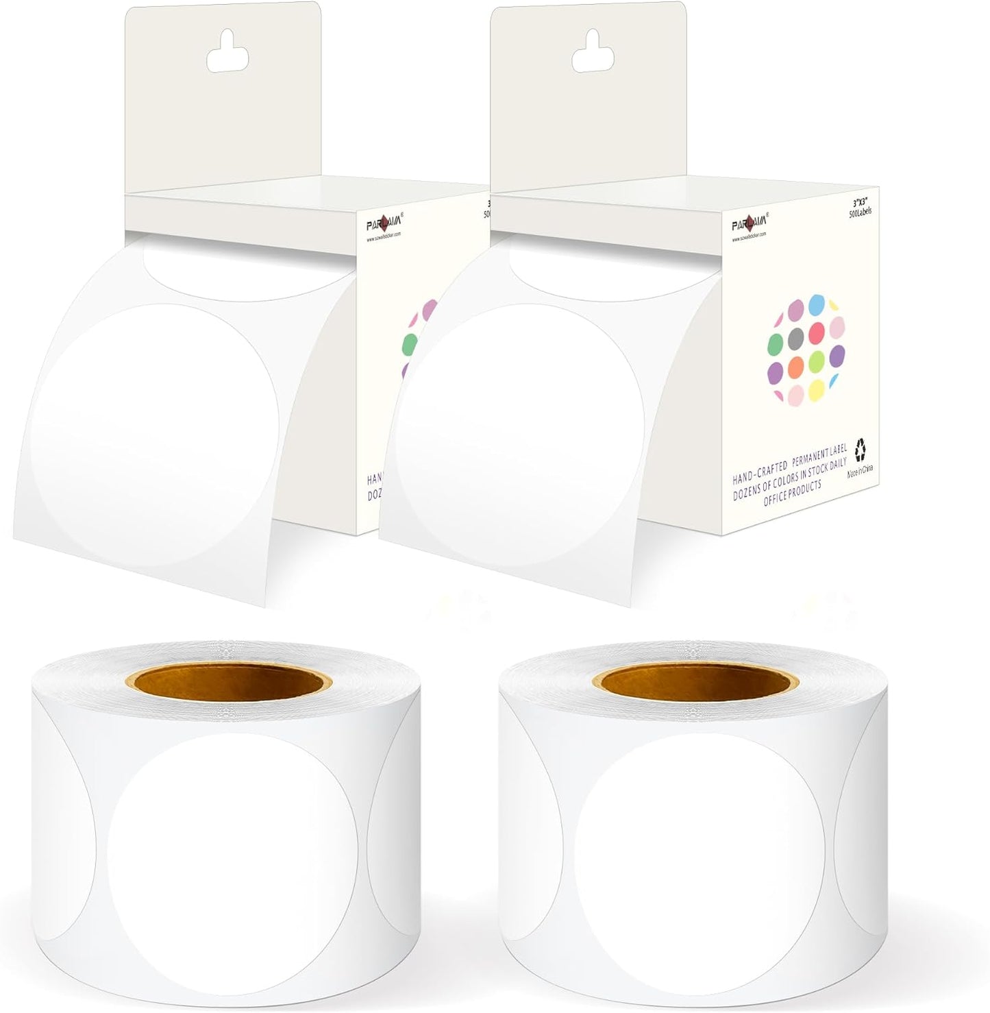 PARLAIM 3" Diameter Round White Color Coding Sticker, 4 Rolls 2000PCS Circle Dot Label,Permanent for Inventory Box Labeling