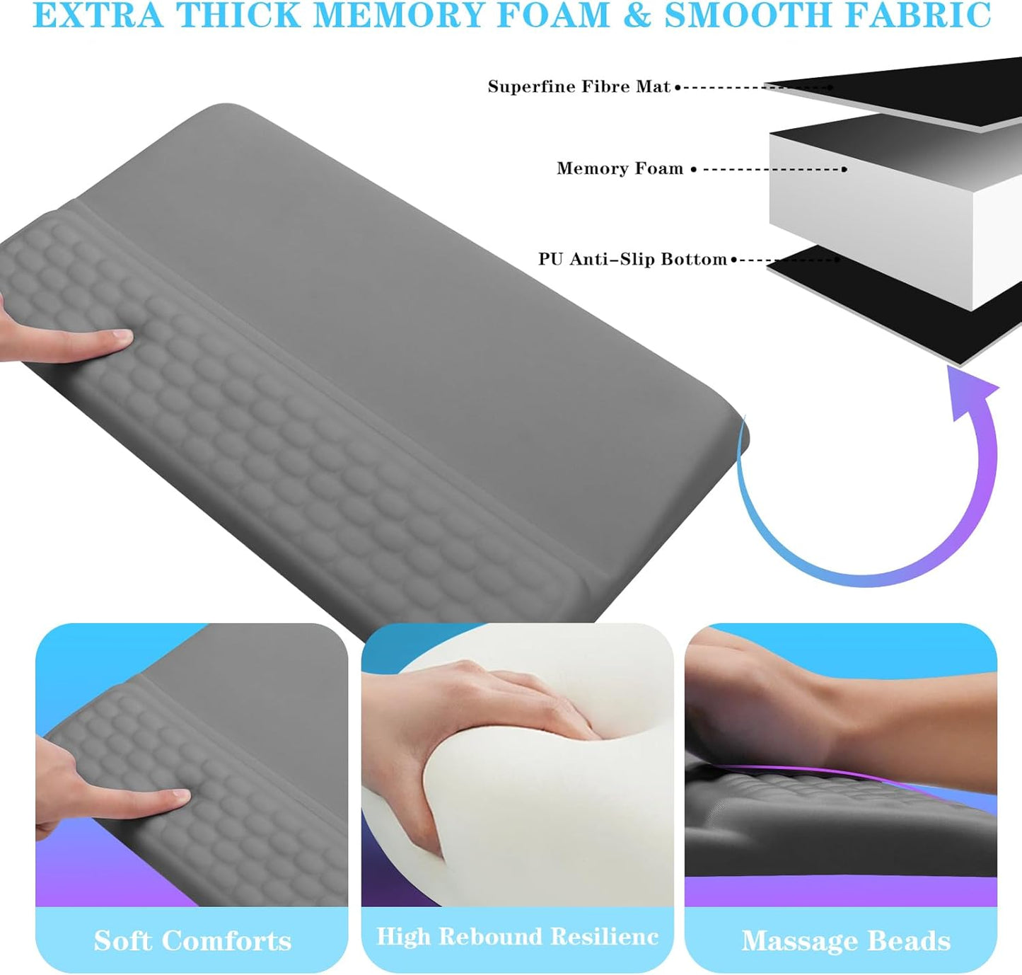 Computer Keyboard Stand with Wrist Rest, Ergonomic Tilted Keyboard Holder - Keyboard Riser with Wrist Pad - Keyboard Tray Support for Office Home - Gray