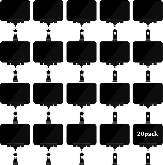 20 Pack Mini Plastic Chalkboard Sign, Price Tag Display with Rotating Clips, Double Head Rotating Merchandise Sign Clip Holder, Erasable Blackboard Holder for Business Supermarket Retail Display