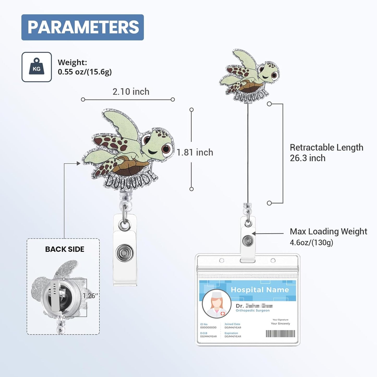 Nurse Badge Reel, Cute Turtle Badge Holders with Alligator Clip, Lanyards Retractable ID Card Holder, Funny Animals Name Tag Clips, Pediatric Nursing Accessories for Work Office Doctor Student Teacher