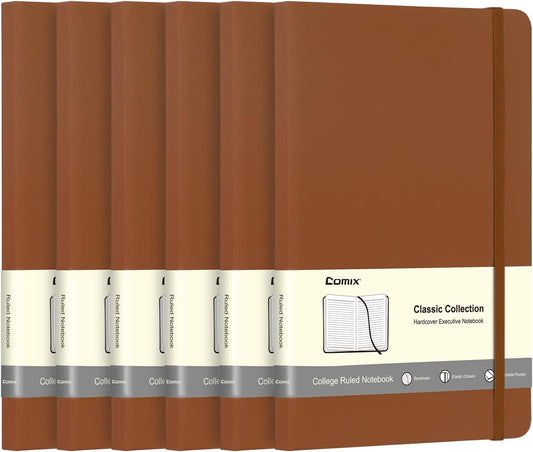 Comix 6 Pack Lined Journal Notebooks for Work, 240 Pages, 5.5"x8.3", Brown, Hardcover, A5 Medium College Ruled, Journaling Notebooks for Notes-taking, Fits for Office School Home