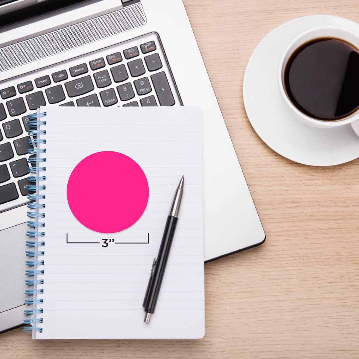 ChromaLabel 3 Inch Circle Sticker Labels, High Visibility Round Colored Stickers, Permanent Stickers - 500 Sticky Dots per Roll, Fluorescent Pink Label Sticker