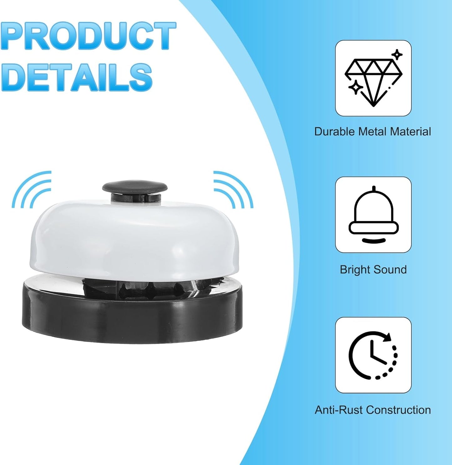 PATIKIL 6 Pcs Desk Call Bell 2.5" Dia with Metal Anti-Rust Construction Black/White