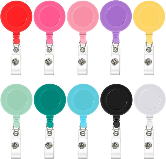 JANYUN 10 Pcs Retractable Badge Reel, Mixed Solid Color ID Badge Holder Retractable Clip for Nurse Doctor Teachers Students Office Workers Hanging ID Card Name Key Chain
