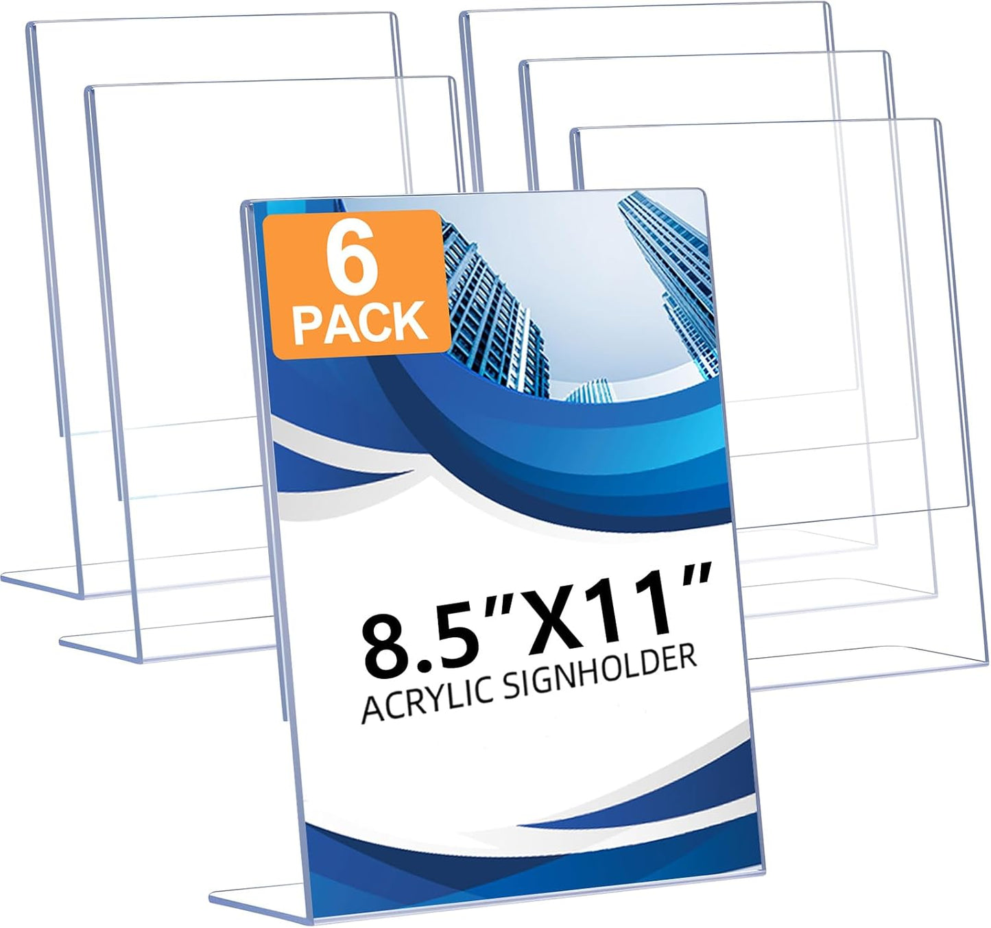 6 Pack Acrylic Sign Holder 8.5 x 11, Clear Plastic Display Stands for Tabletop, L-Shape Acrylic Stands for Flyers, Documents, Office, Restaurants, Vertical Sign Holder 8.5x11 for Desktop